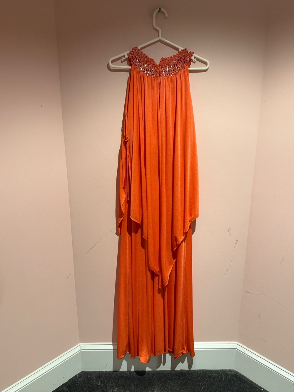 Gene Doris Vintage 60s caftan Orange Maxi Dress with sequin Yoke - Picture 3 of 5